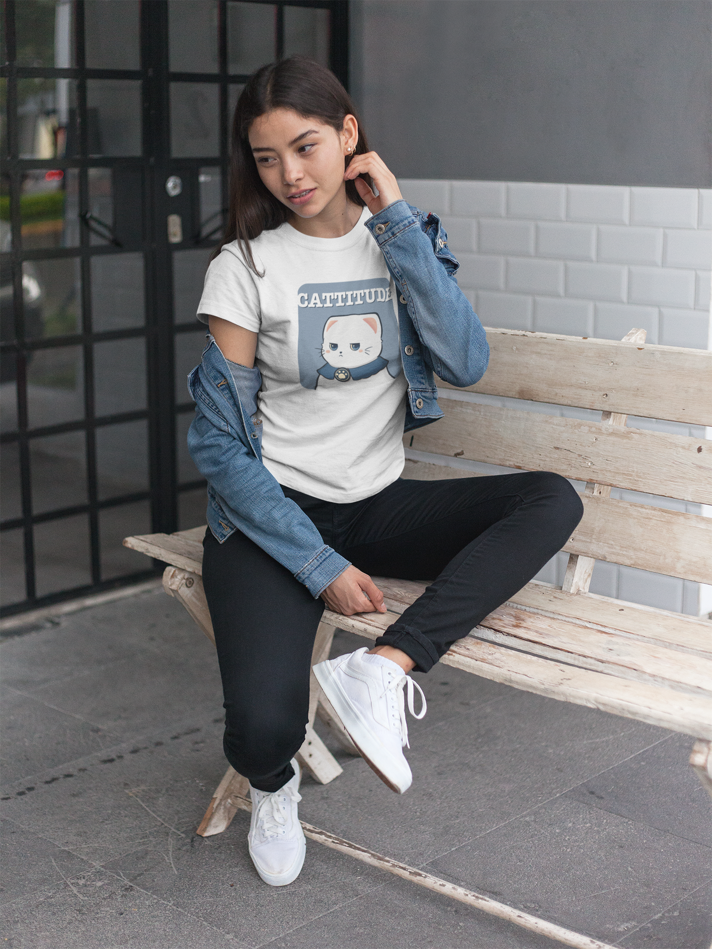 CATTITUDE – White Cat Tee