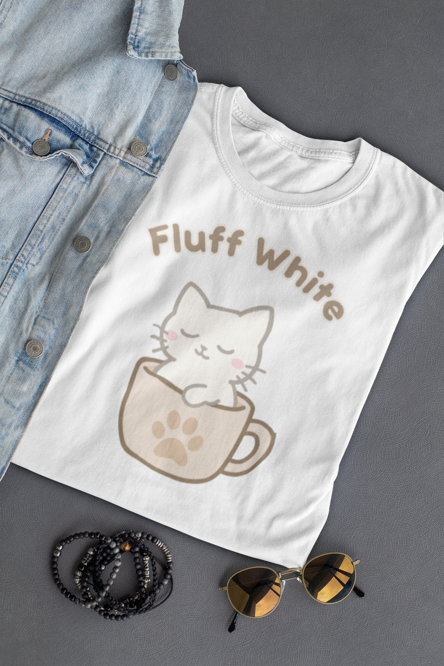 Fluff White Tee – Catfé Cuties Collection