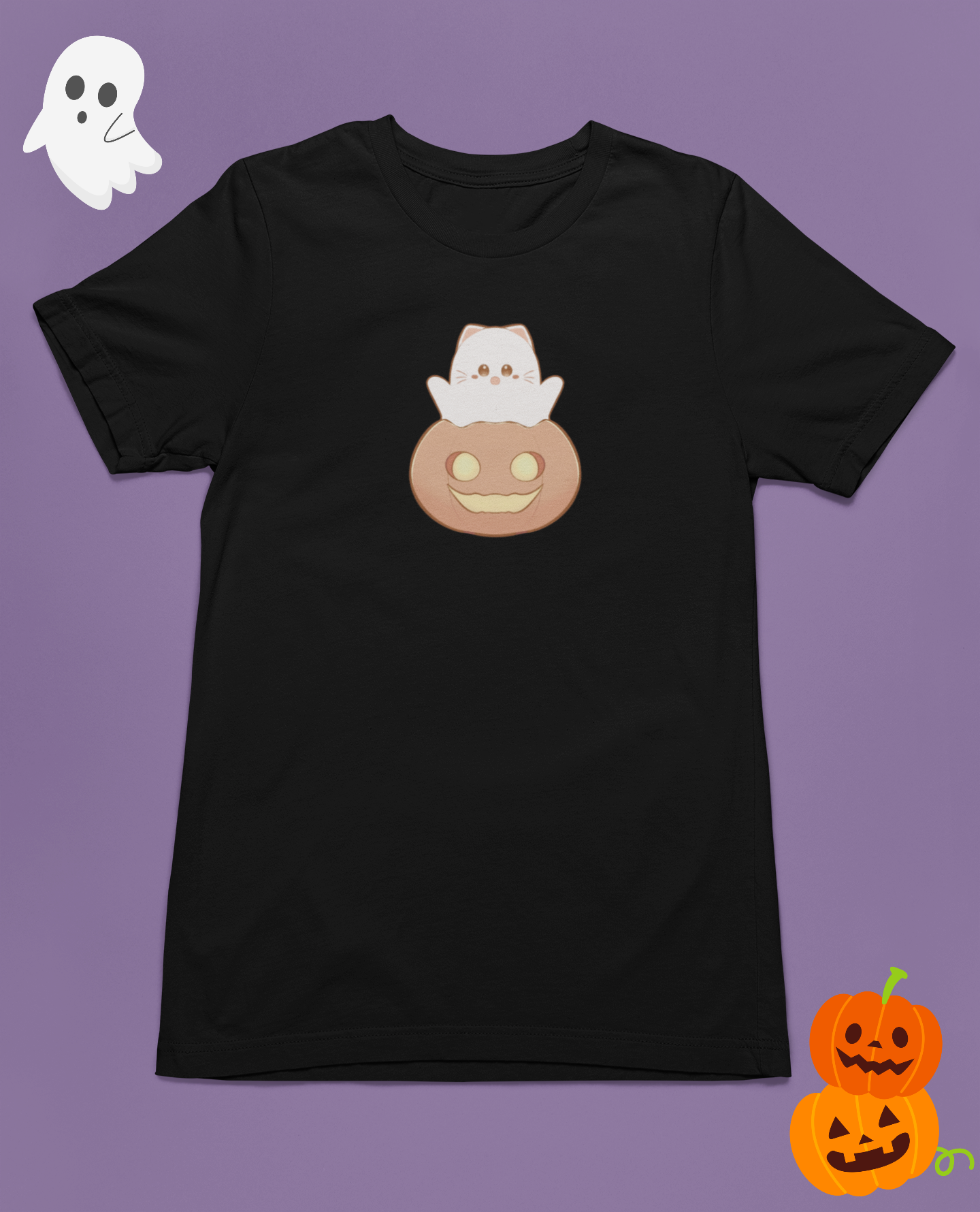 BooBun Tee – Ghost Pumpkin Cats: Trick-or-Treat Edition Tee by Cinnamoon
