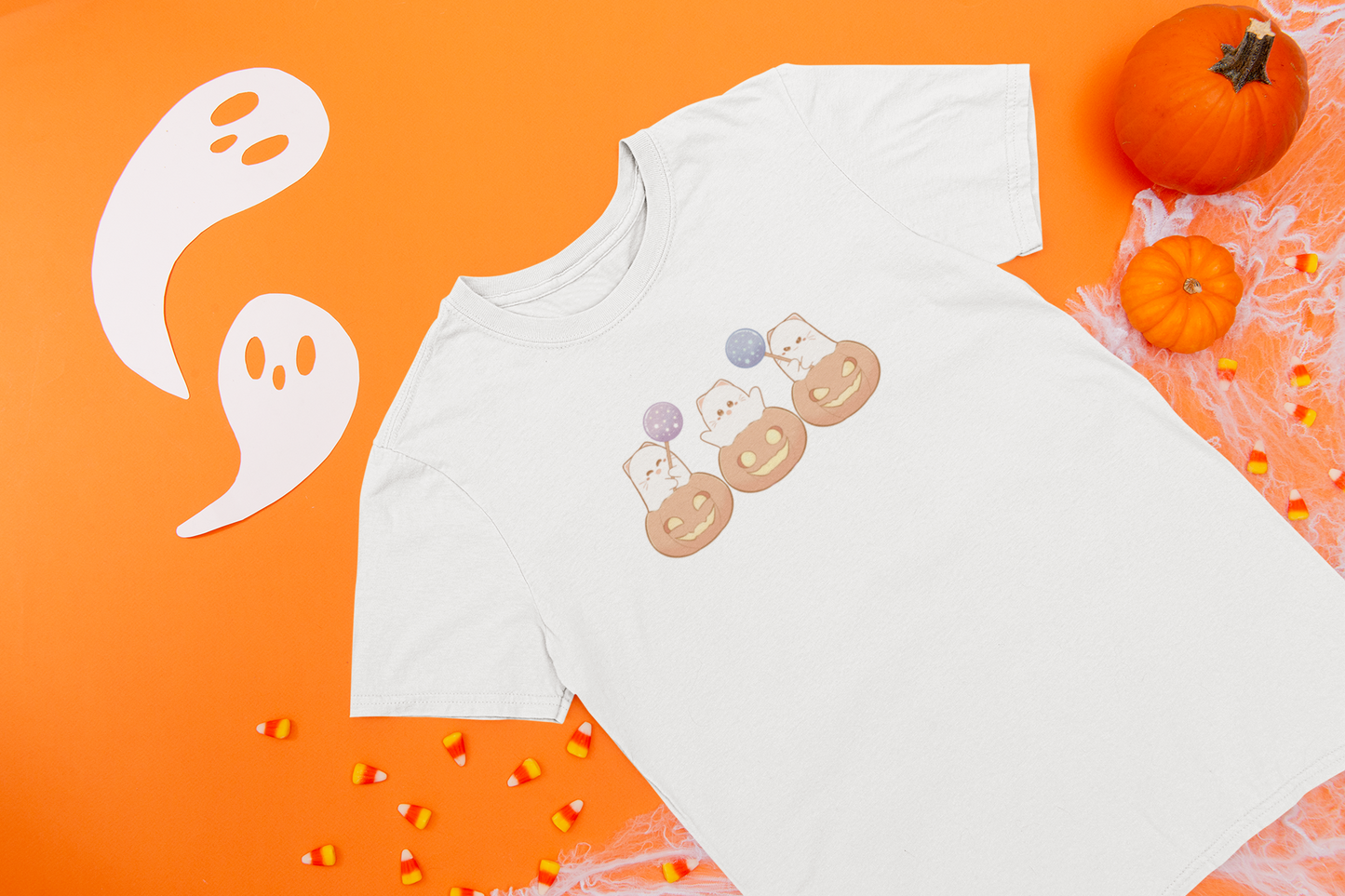 Ghost Pumpkin Cats : Trick-or-Treat Edition Tee by Cinnamoon