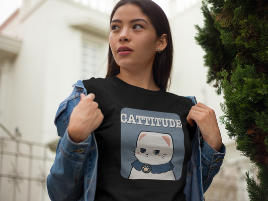 CATTITUDE – White Cat Tee