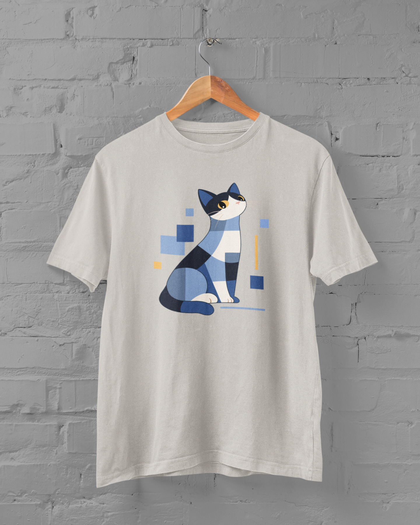 Geometric Cat Series – Blue Color Cat Tee by Kuroneko Ink