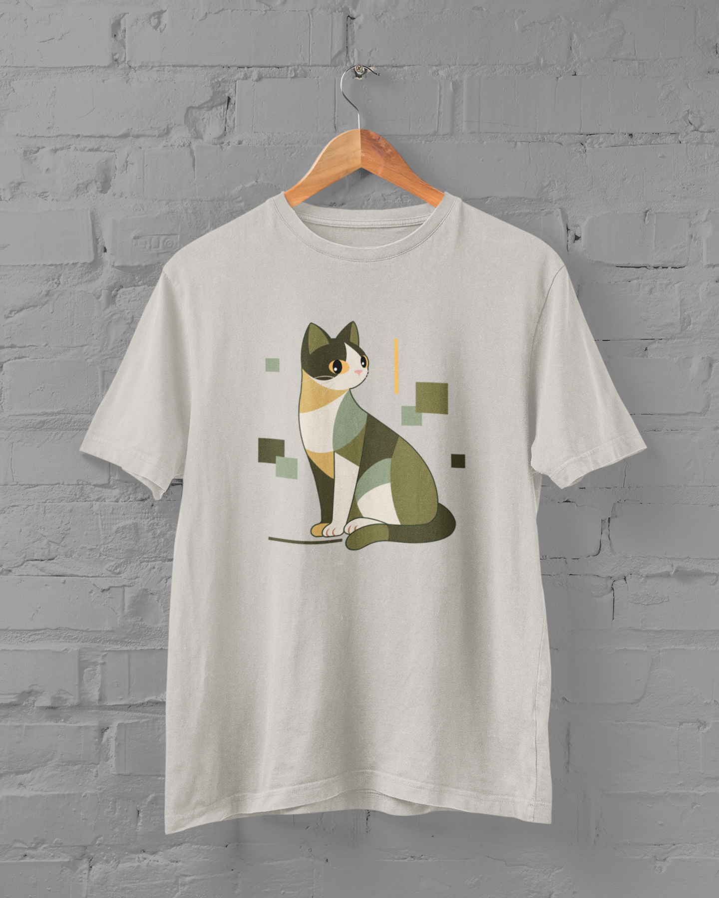Geometric Cat Series – Green Color Cat Tee by Kuroneko Ink