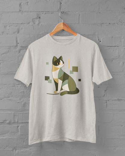 Geometric Cat Series – Green Color Cat Tee by Kuroneko Ink