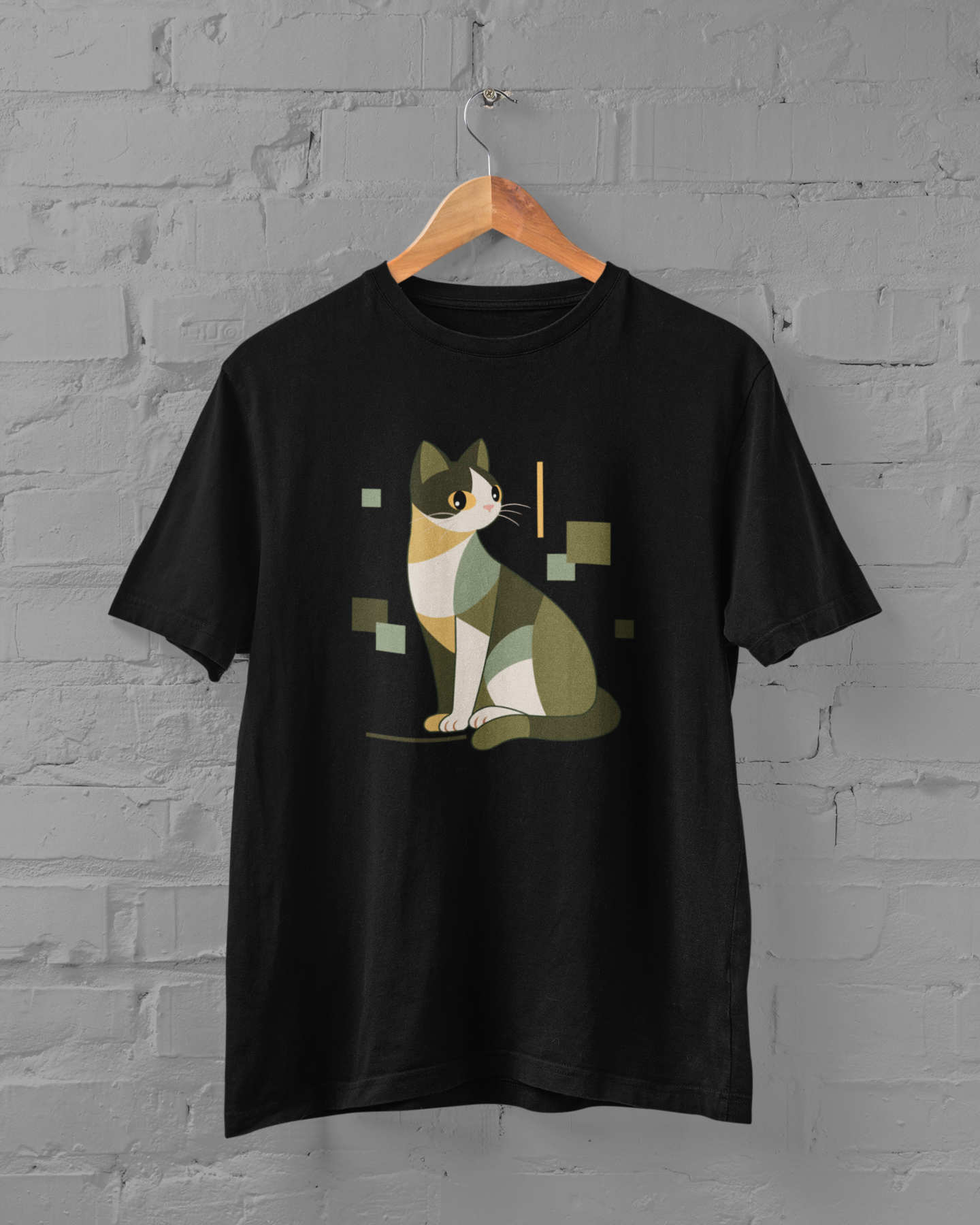 Geometric Cat Series – Green Color Cat Tee by Kuroneko Ink
