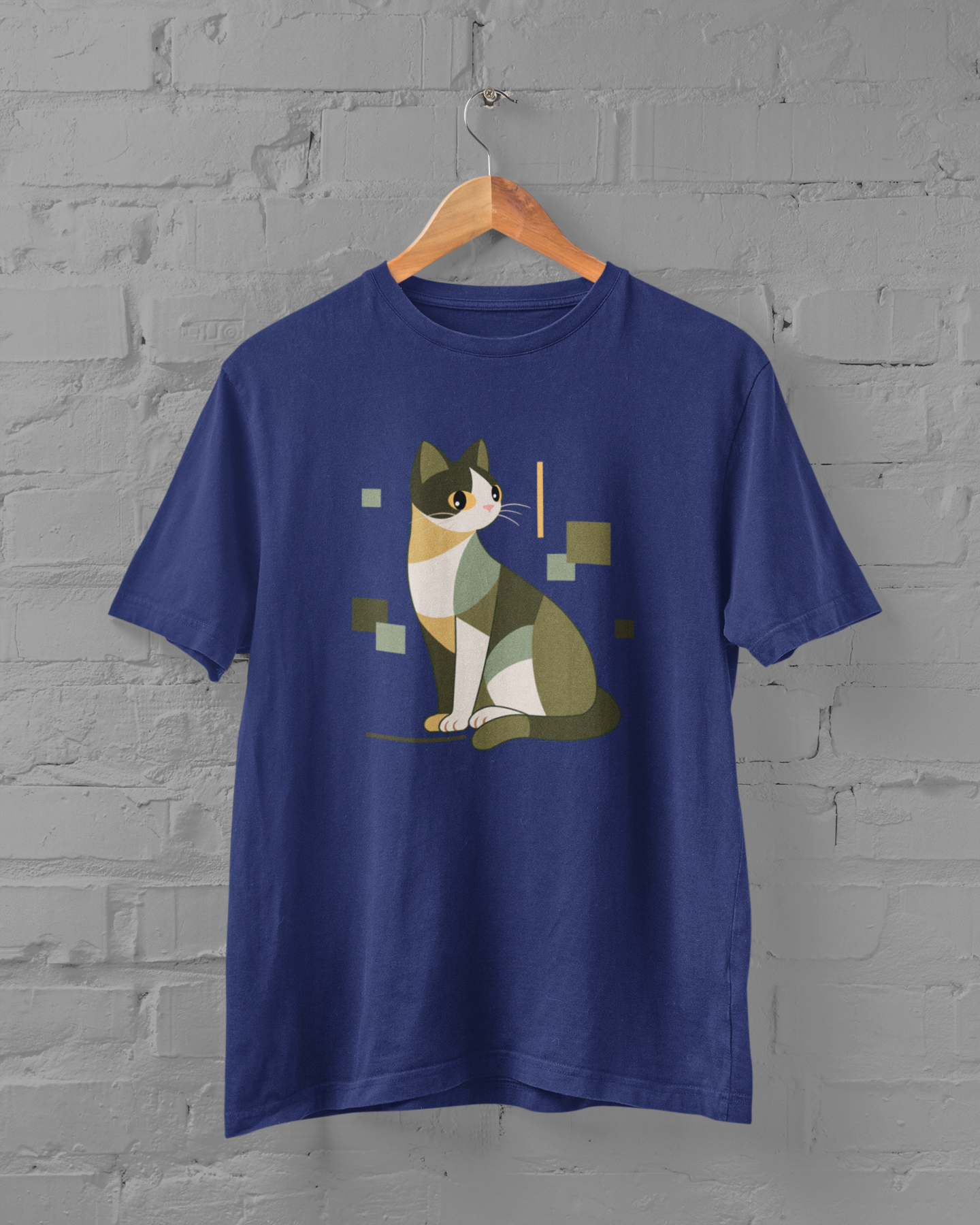 Geometric Cat Series – Green Color Cat Tee by Kuroneko Ink