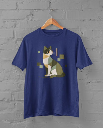 Geometric Cat Series – Green Color Cat Tee by Kuroneko Ink