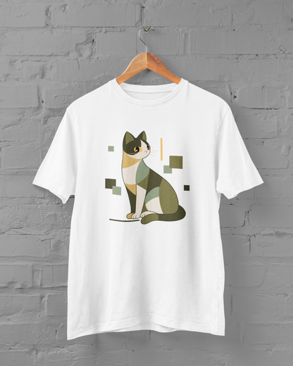 Geometric Cat Series – Green Color Cat Tee by Kuroneko Ink