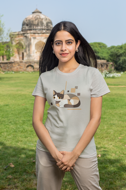 Geometric Cat Series – Neutral Color Cat Tee by Kuroneko Ink