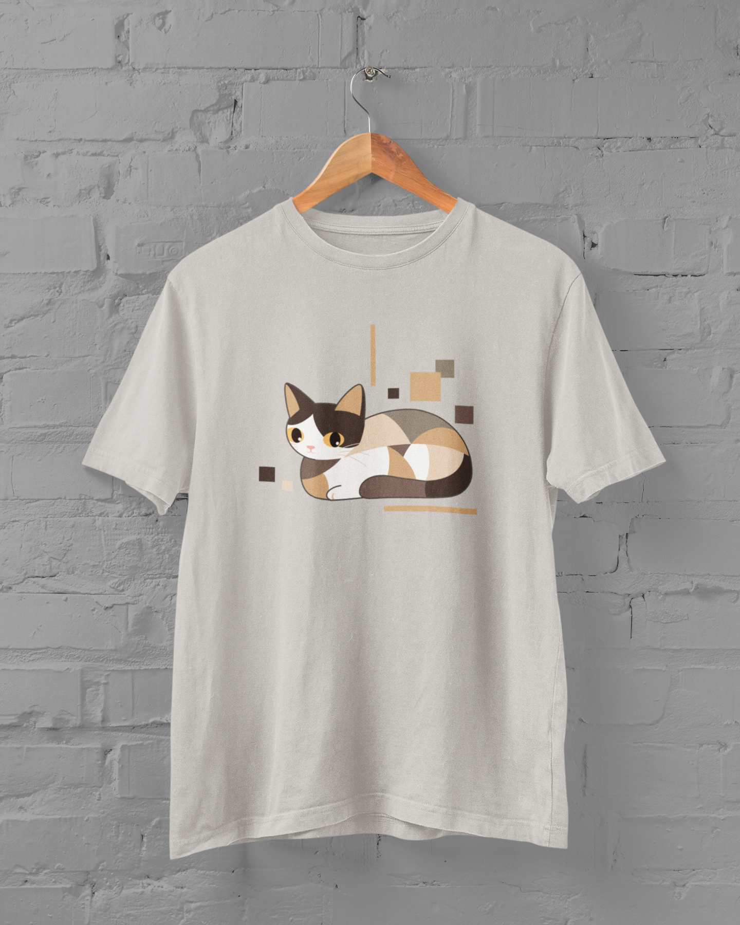 Geometric Cat Series – Neutral Color Cat Tee by Kuroneko Ink