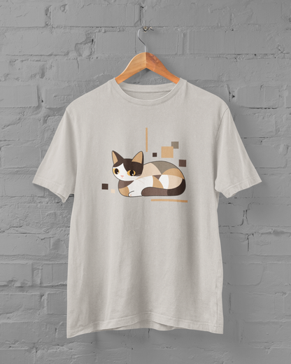 Geometric Cat Series – Neutral Color Cat Tee by Kuroneko Ink