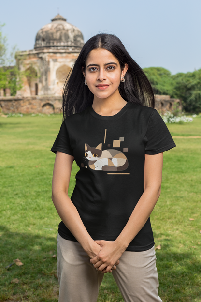 Geometric Cat Series – Neutral Color Cat Tee by Kuroneko Ink