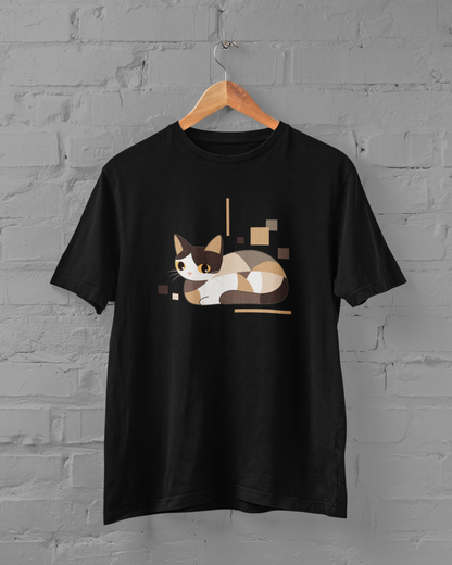 Geometric Cat Series – Neutral Color Cat Tee by Kuroneko Ink