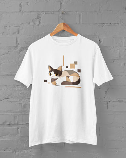 Geometric Cat Series – Neutral Color Cat Tee by Kuroneko Ink