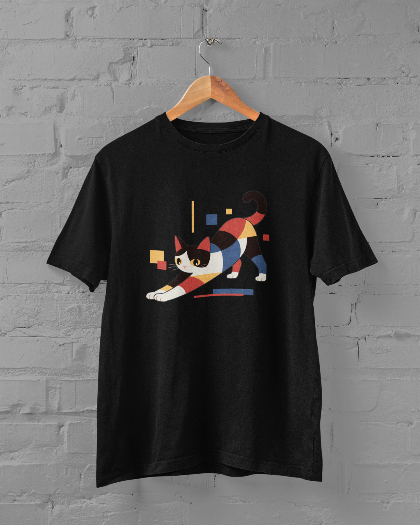 Geometric Cat Series – Primary Color Cat Tee by Kuroneko Ink