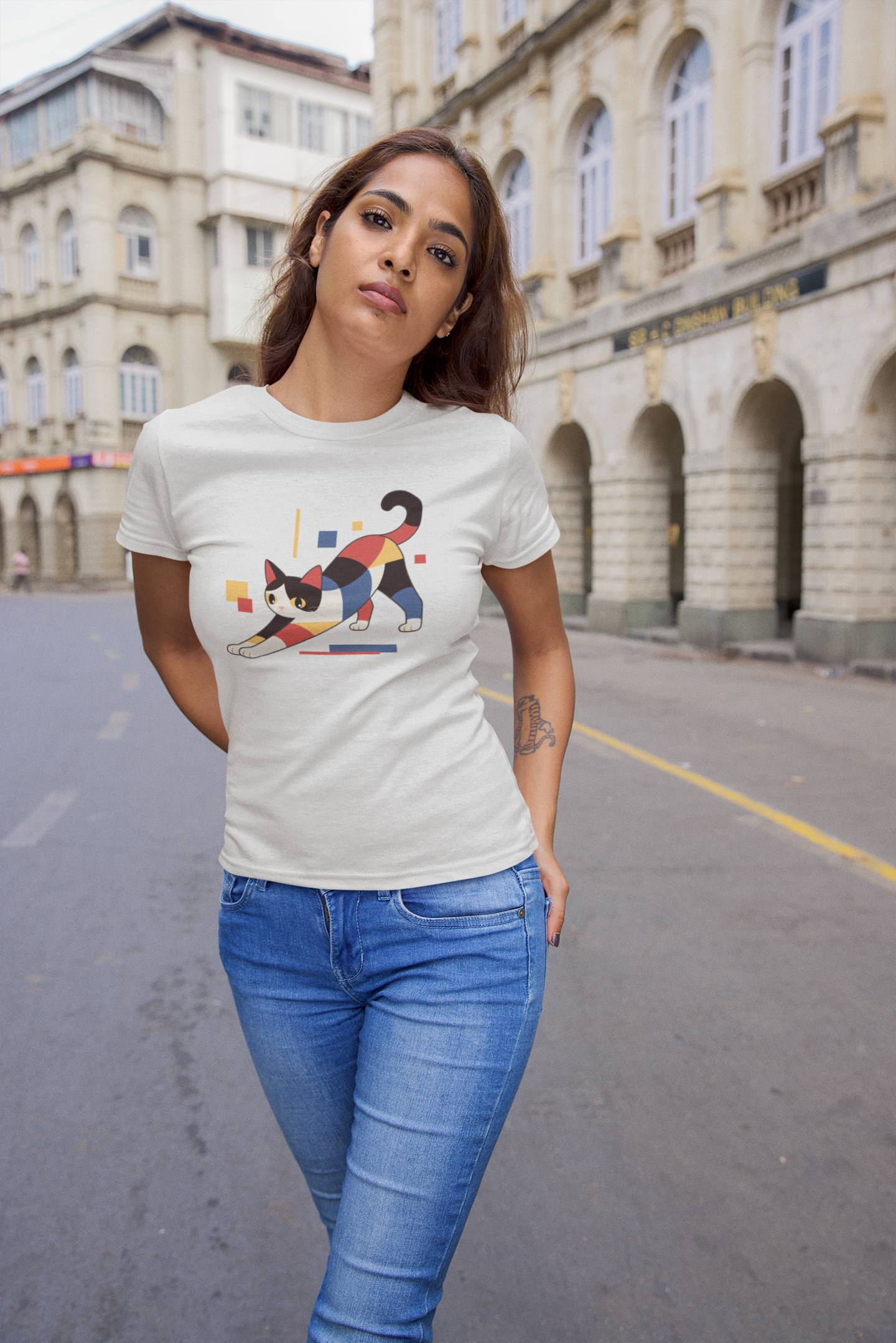 Geometric Cat Series – Primary Color Cat Tee by Kuroneko Ink