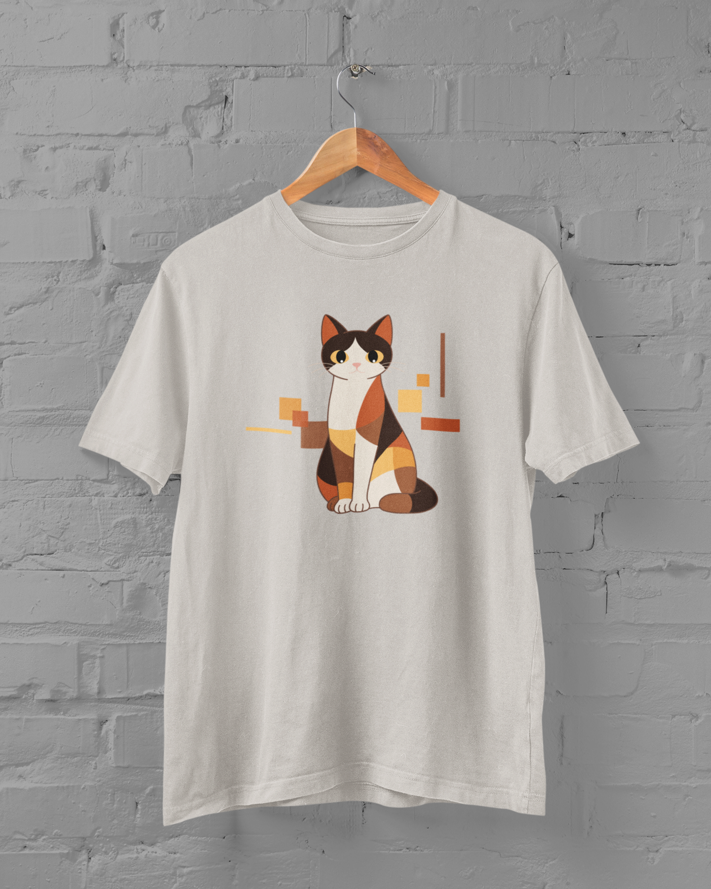 Geometric Cat Series – Warm Color Cat Tee by Kuroneko Ink