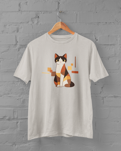 Geometric Cat Series – Warm Color Cat Tee by Kuroneko Ink