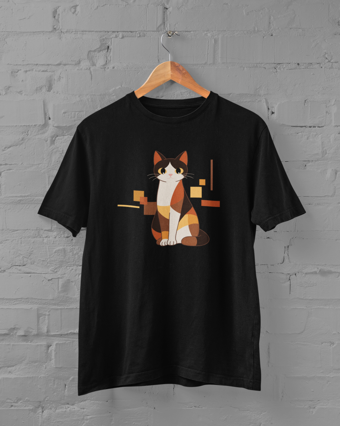 Geometric Cat Series – Warm Color Cat Tee by Kuroneko Ink