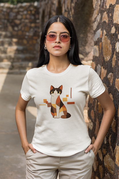 Geometric Cat Series – Warm Color Cat Tee by Kuroneko Ink