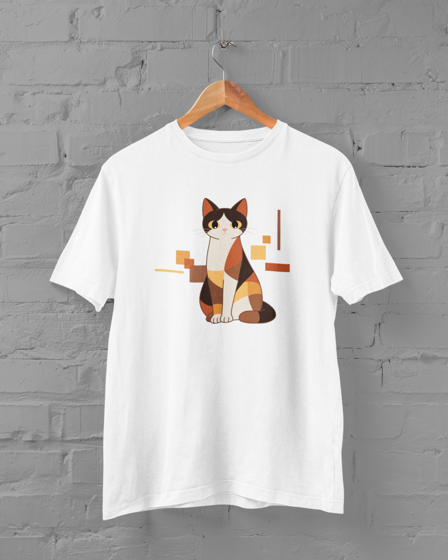 Geometric Cat Series – Warm Color Cat Tee by Kuroneko Ink