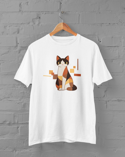 Geometric Cat Series – Warm Color Cat Tee by Kuroneko Ink