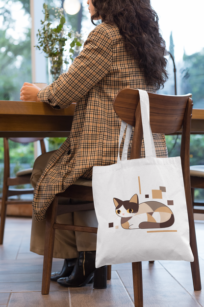 Geometric Cat Series – Neutral Color Cat Tote Bag (Square) by Kuroneko Ink
