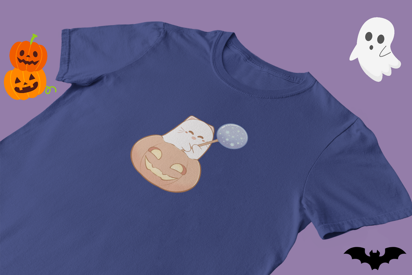 Giggles Tee – Ghost Pumpkin Cats: Trick-or-Treat Edition Tee by Cinnamoon
