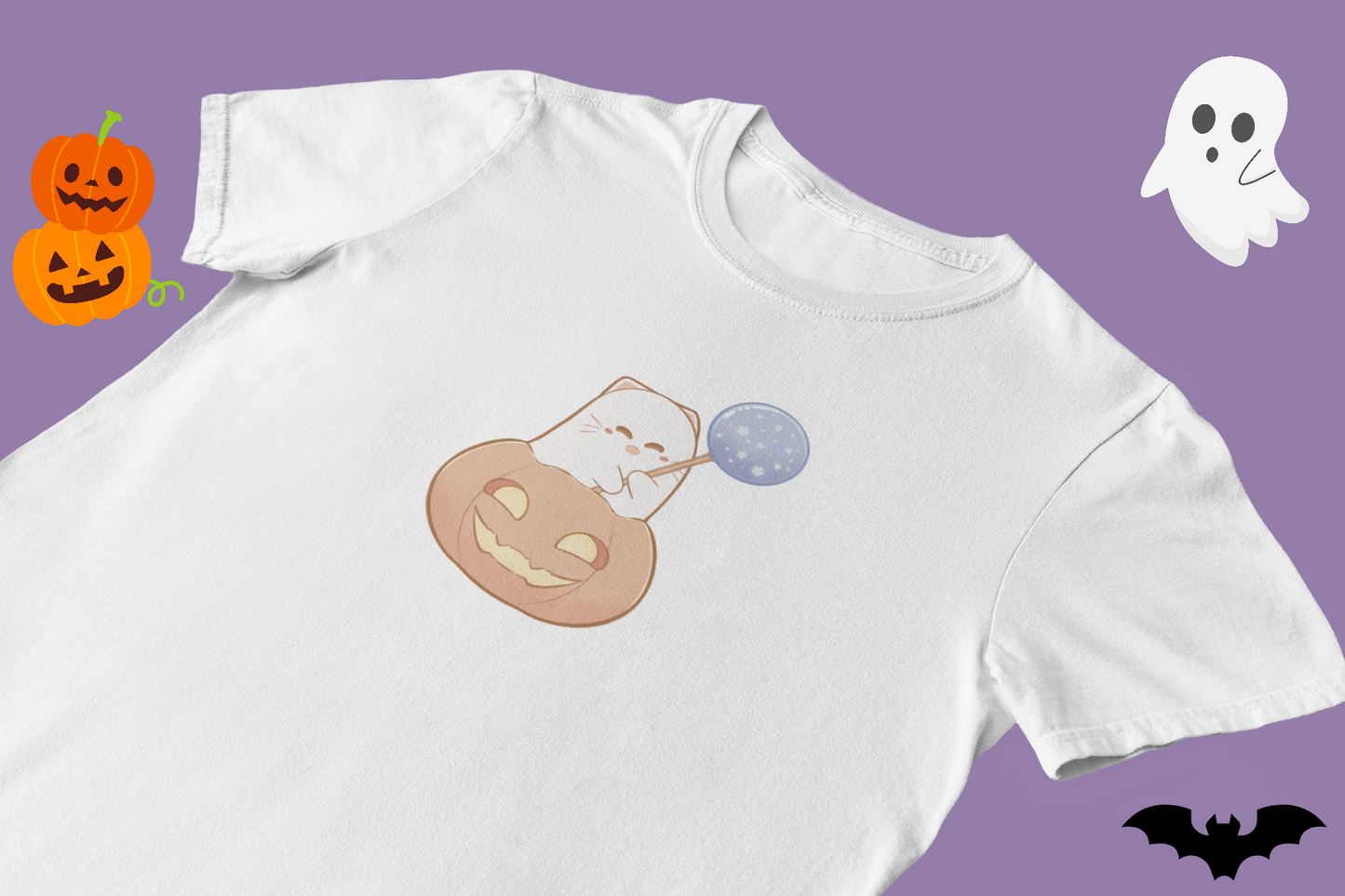 Giggles Tee – Ghost Pumpkin Cats: Trick-or-Treat Edition Tee by Cinnamoon