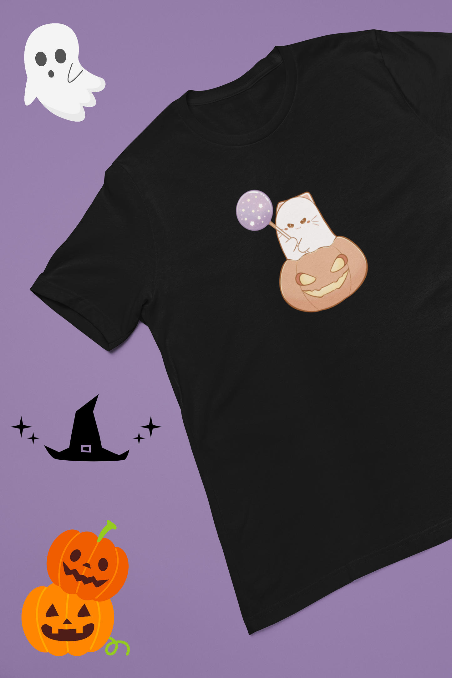Misty Tee – Ghost Pumpkin Cats: Trick-or-Treat Edition Tee by Cinnamoon