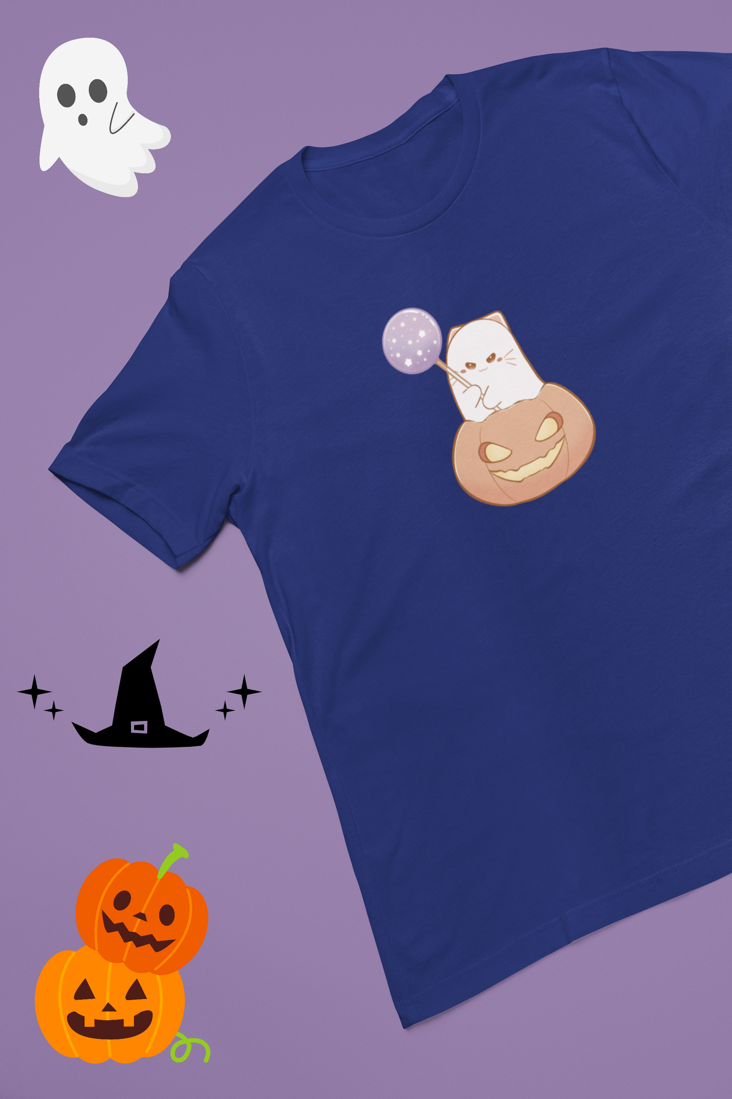 Misty Tee – Ghost Pumpkin Cats: Trick-or-Treat Edition Tee by Cinnamoon