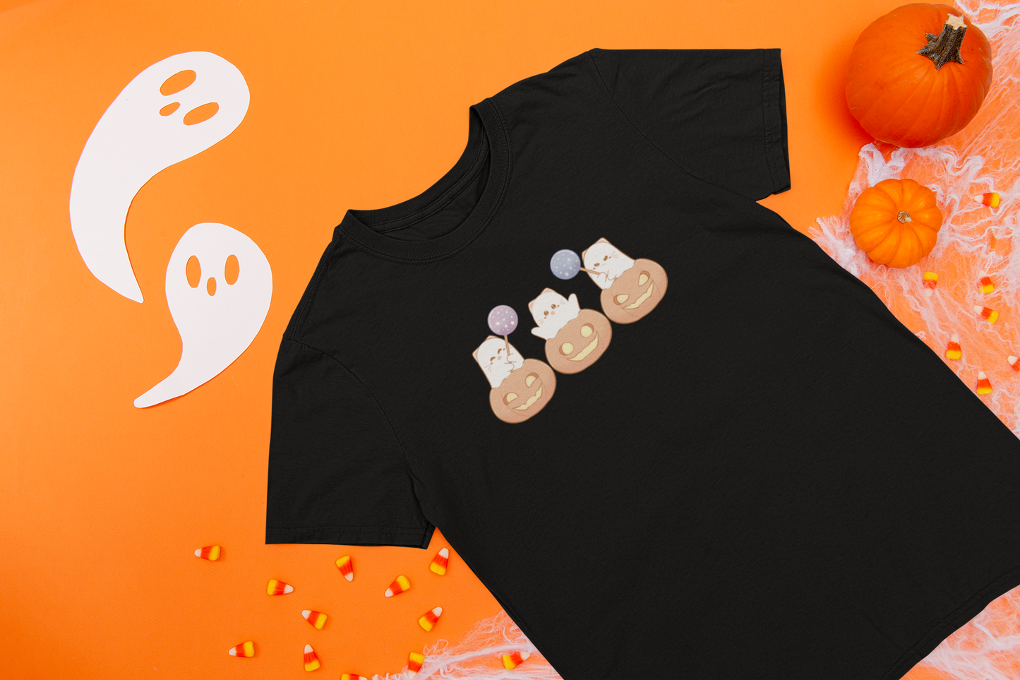 Ghost Pumpkin Cats : Trick-or-Treat Edition Tee by Cinnamoon