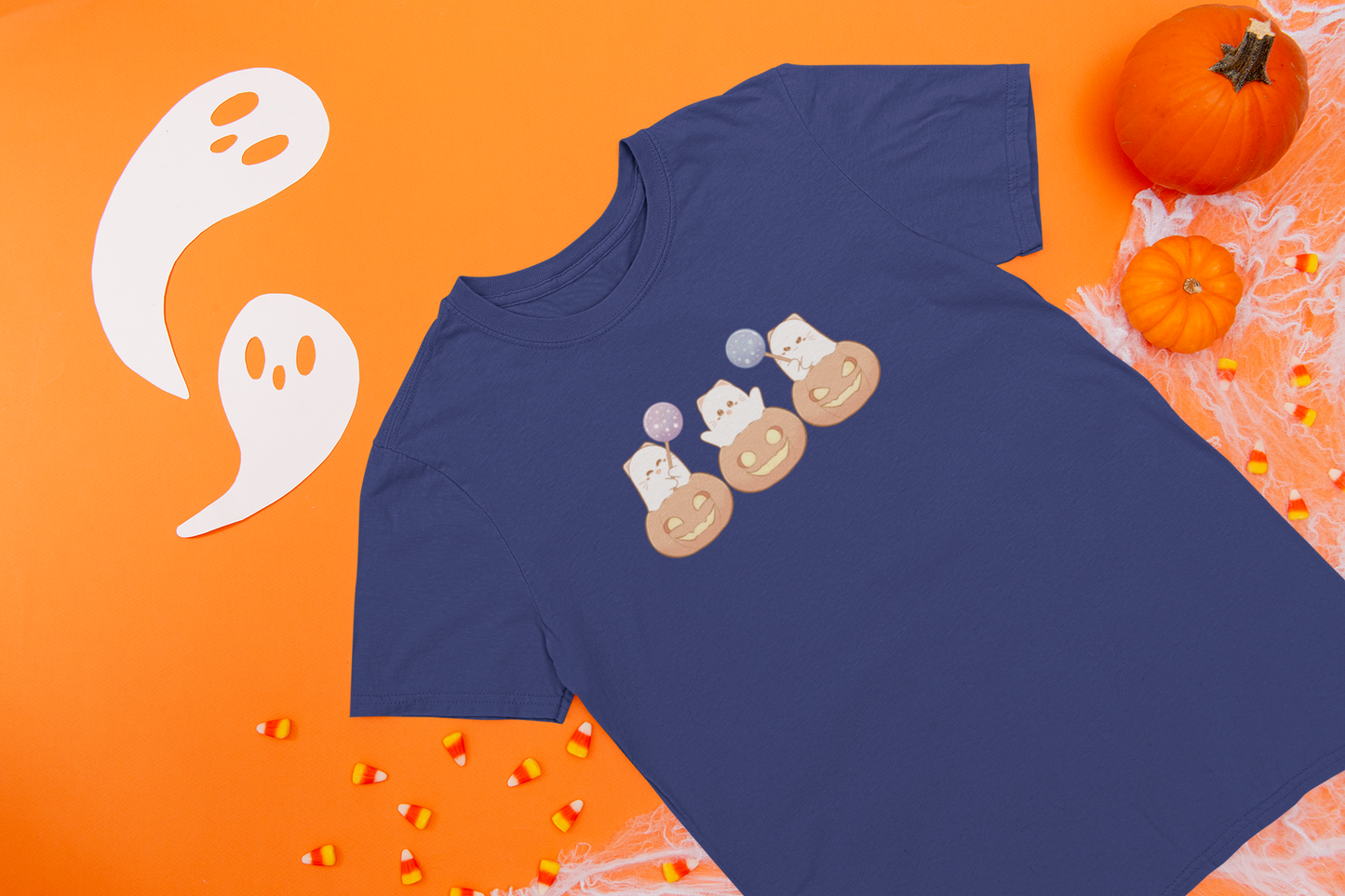 Ghost Pumpkin Cats : Trick-or-Treat Edition Tee by Cinnamoon