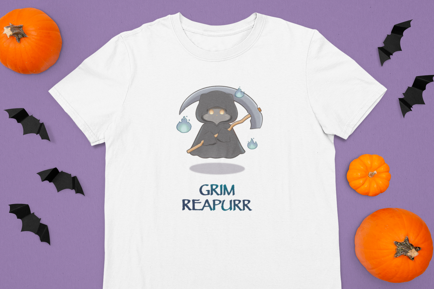 Grim Reapurr — Halloween Cat Guardian Tee by Cinnamoon