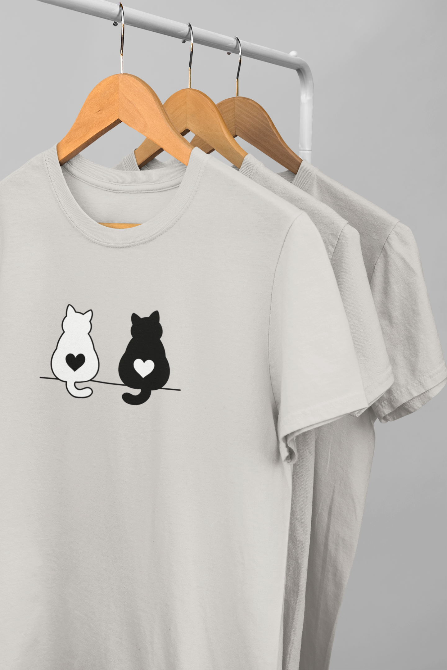 Twin Hearts Cat Tee – Meow Line Art Collection