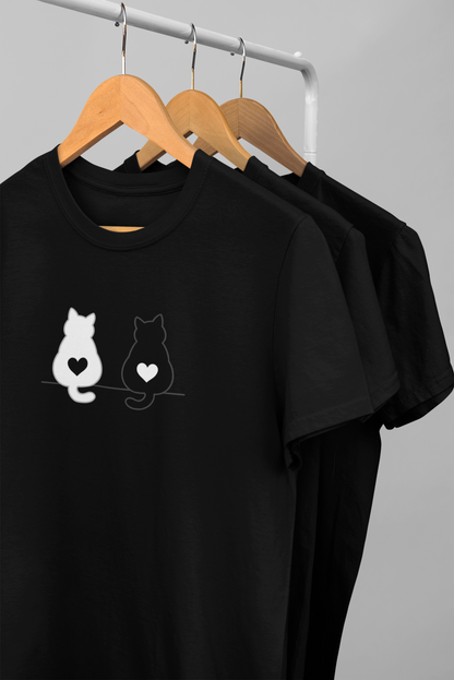 Twin Hearts Cat Tee – Meow Line Art Collection