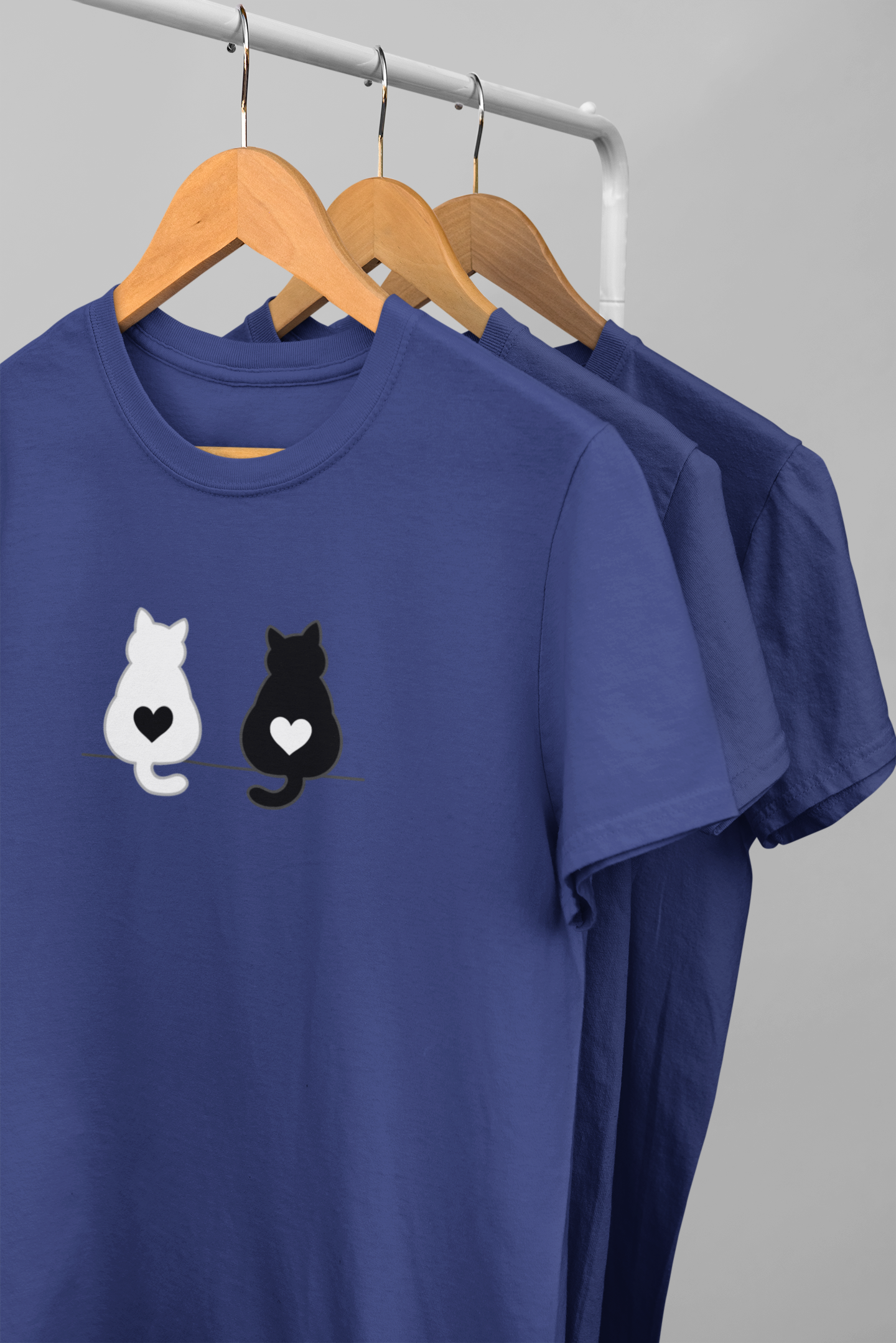 Twin Hearts Cat Tee – Meow Line Art Collection
