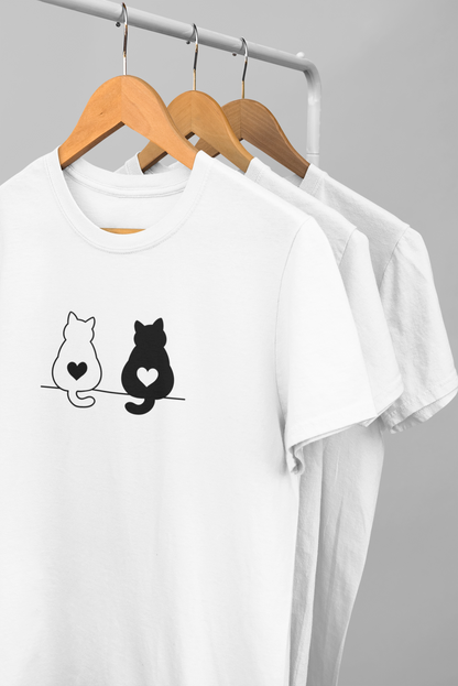 Twin Hearts Cat Tee – Meow Line Art Collection