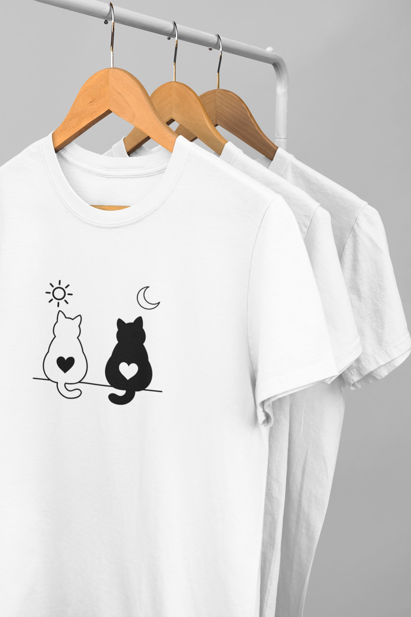 Day & Night Love Cats Tee – Meow Line Art Collection