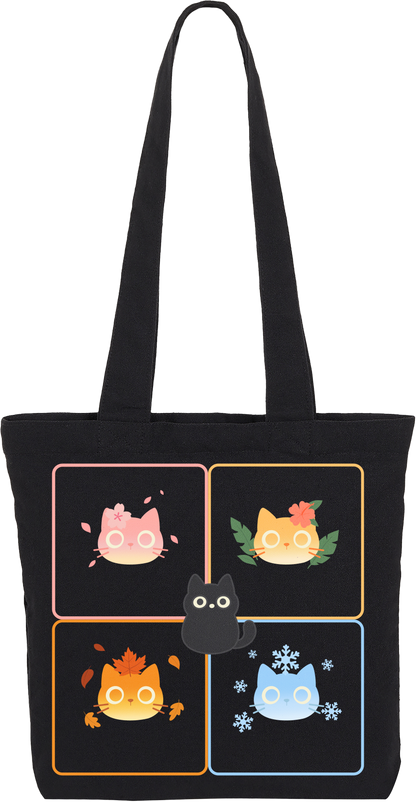 Seasons Collection featuring Kuro Tote Bag (Square) - Elemental Cats Series