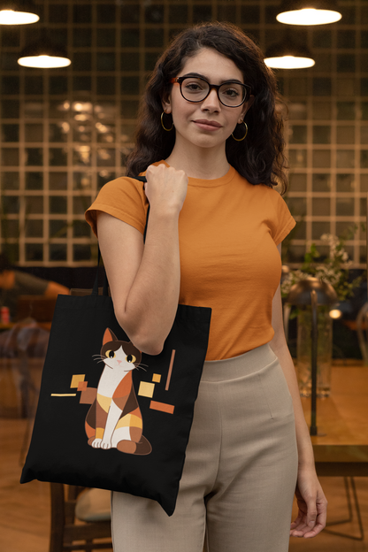 Geometric Cat Series – Warm Color Cat Tote Bag by Kuroneko Ink