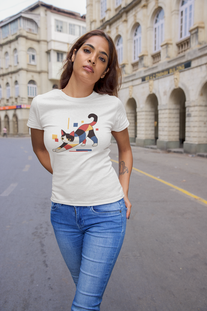 Geometric Cat Series – Primary Color Cat Tee by Kuroneko Ink