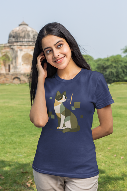 Geometric Cat Series – Green Color Cat Tee by Kuroneko Ink