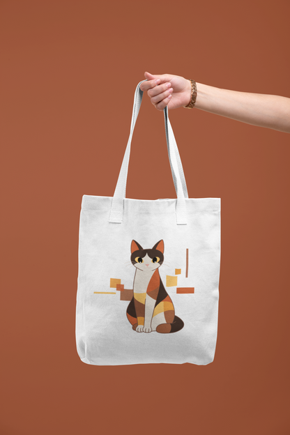 Geometric Cat Series – Warm Color Cat Tote Bag by Kuroneko Ink