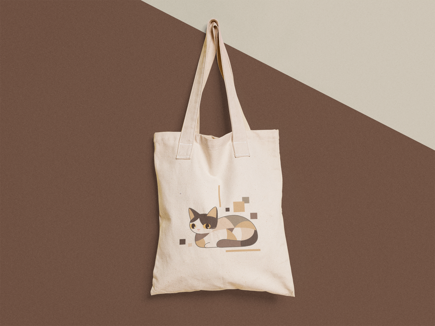 Geometric Cat Series – Neutral Color Cat Tote Bag (Square) by Kuroneko Ink