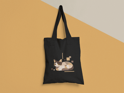Geometric Cat Series – Neutral Color Cat Tote Bag (Square) by Kuroneko Ink