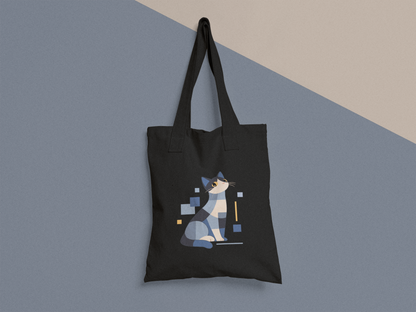 Geometric Cat Series – Blue Color Cat Tote Bag (Square) by Kuroneko Ink
