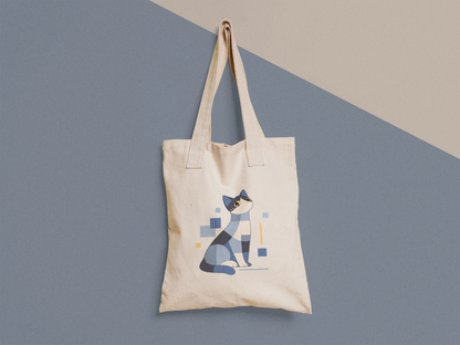 Geometric Cat Series – Blue Color Cat Tote Bag (Square) by Kuroneko Ink