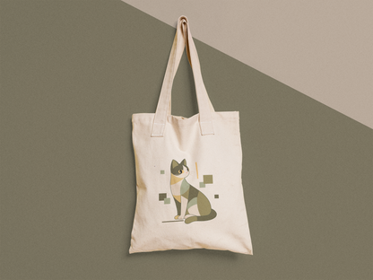 Geometric Cat Series – Green Color Cat Tote Bag (Square) by Kuroneko Ink