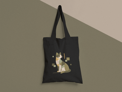 Geometric Cat Series – Green Color Cat Tote Bag (Square) by Kuroneko Ink